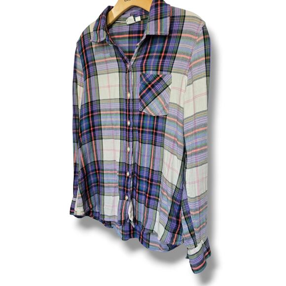 GAP Women’s Purple Plaid Button-Up Long Sleeve Shirt Medium - Picture 3 of 8